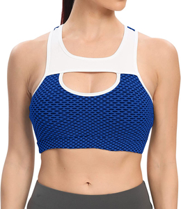 เสื้อชั้นในกีฬาลดราคา บริการ OEM ดีไซน์ล่าสุด แห้งเร็ว คุณภาพพรีเมียม สีสวยที่สุด ขาวและน้ำเงิน เสื้อชั้นในกีฬาสำหรับผู้หญิงกำลังเป็นที่นิยม - Product Image 2