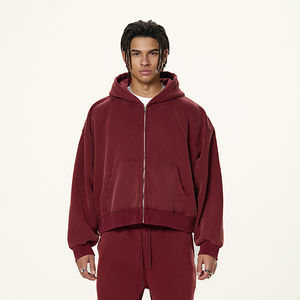 Vente en gros de sweats à capuche en molleton Streetwear épais avec logo personnalisé sweats à capuche zippés à double fermeture éclair pour hommes et épaules tombantes - Product Image 3