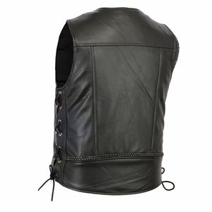 Gilet en cuir de vachette véritable moto col montant professionnel avec poches gilet motard - Product Image 6