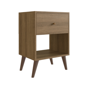 Mesa de Noche de Estilo Moderno Retro con 1 Cajón, Madera Color Miel, Mueble para Dormitorio de Apartamento u Hotel, Fácil de Ensamblar, Estilo Rústico - Product Image 1