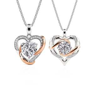 Conjunto de Collar Clásico de Dos Tonos con Corazón Personalizado Jeulia con Perla Moissanita y Diamante - Product Image 1