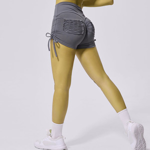 2025 pantalones cortos de Yoga y Fitness de cintura alta para mujer, pantalones deportivos transpirables elásticos para correr con bolsillo con cordón para levantamiento de cadera - Product Image 4