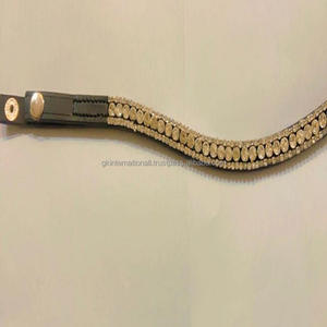 Bandeau de sourcils de cheval en cuir véritable de qualité Export avec 3 rangées de cristaux étincelants, bande de sourcils bling, fermeture à bouton-pression - Product Image 3