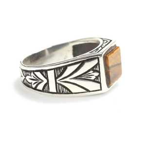 925 Sterling Silver Men's <b>Ring</b> with Square Tiger Eye Stone Rose & <b>Gold</b> Bezel <b>Set</b> Hip-Hop Trendy Great Gift Idea - Product Image 2