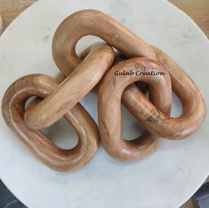 Escultura decorativa de cadena de eslabones de madera de acacia rústica hecha a mano para exhibición de mesa moderna bohemia y casa de campo - Product Image 2