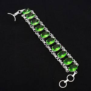 Pulsera de piedras preciosas de peridoto | Plata de Ley 925 | Pulsera ajustable | Piedra preciosa de forma ovalada | Regalo de pulsera de plata para ella - Product Image 1