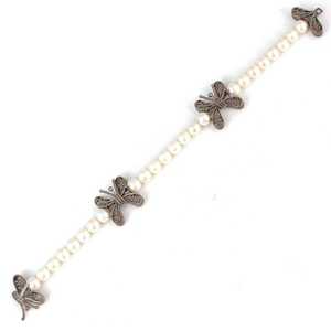 925 Sterling <b>Silver</b> Filigree <b>Bracelet</b> with Pearl & Butterfly Elegant <b>Bangles</b> for Women - Product Image 3