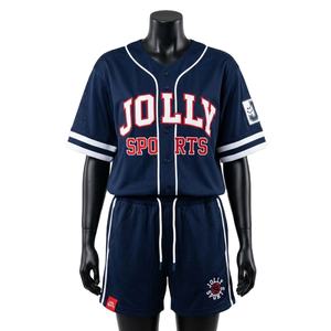 Ensemble short de baseball personnalisé pour femme en polyester interlock, avec passepoil marron et logo brodé en twill, pour femmes - Product Image 5