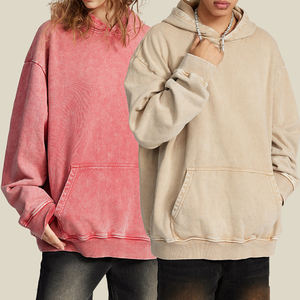 Alta calidad 420 gramos Impresión personalizada Vintage Acid Wash Hoodie Heavyweight 100% Cotton Solid Drop Shoulder Stringless Hoodie - Product Image 1