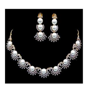 ชุดสร้อยคอหินที่สวยงามชุดเครื่องประดับเงินสำเร็จรูปพร้อมชุดสร้อยคอทองเหลืองเพทายสีขาวสำหรับงานแต่งงาน - Product Image 1