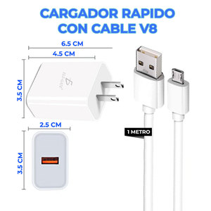 Caricabatterie V8 Rapido 5V 1A per Cellulari con Cavo Micro USB Compatibile QC3.0 QC2.0 per Telefoni Cellulari e Auricolari, Confezione con Spine US EU - Product Image 2