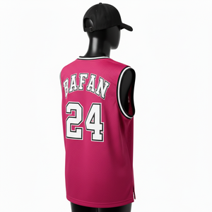 Camiseta de Baloncesto para Mujer, Tejido de Malla de Poliéster Suave y Transpirable, 180 GSM, Rosa Intenso, Panel de Canalé Atlético, Logotipo Bordado, Algodón - Product Image 5