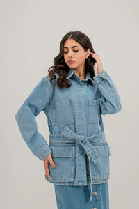 Vestes en jean en coton respirant grande taille pour femmes, élégantes, légères, ajustées, extensibles avec poches - Product Image 5