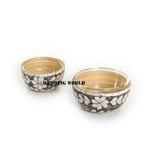 Ensemble de deux bols à salade en bois vintage dessus de table bol de service en gros bol à salade en bois classique élégant en gros - Product Image 5