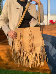 มาใหม่ถักหนังนิ่มขนสัตว์ขอบกระเป๋าหนังTanฮิปปี้หนังนิ่มพู่กระเป๋าถือชาติพันธุ์Bohoกระเป๋าผู้หญิงกระเป๋าหนังตะวันตก - Product Image 3