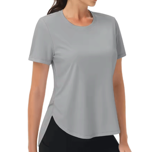 T-shirts d'été décontractés pour femmes, col rond, couleurs unies, en coton respirant, tricotés, à manches courtes, couleurs personnalisables, anti-boulochage, séchage rapide - Product Image 1