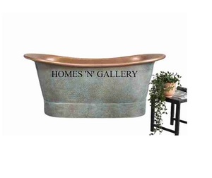 Bañera independiente hecha a mano de cobre antiguo, bañera de baño con patrón ovalado hecho a mano de La India, precio de venta de desbordamiento, exportadores mayoristas - Product Image 1