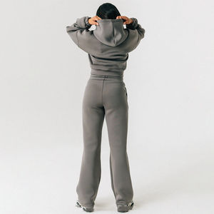 Survêtement à manches longues et à capuche évasée pour femmes, 100% coton, 2 pièces, survêtement doux et épais, ensemble de gymnastique - Product Image 4