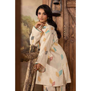 Conjunto de 2 Piezas, Camisa y Pantalón Estampados Jacquard Slub Khaddar, Estilo Casual para Primavera/Verano-SCT-52002 - Product Image 5