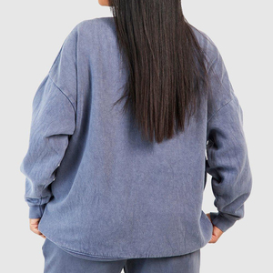 Vente en gros 100% coton Sweats à capuche et sweat-shirt lavés à l'acide, col rond, épaules tombantes, logo imprimé personnalisé, sweat-shirt pour femme - Product Image 5