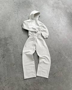 Custom Oversized Drop Shoulder Hoodie and Straight Leg Pants Distressed Embroidery logo 2 Piece Tracksuit Set - Product Image 1
