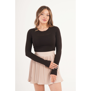 Lustrin Women's <b>Elastic</b> Waist Stone Color Mini <b>Skirt</b> with Inner Shorts - Polyester Elastane Blend for Casual Wear - Product Image 4