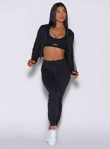 Vente en gros Pantalons de jogging noirs personnalisés confortables avec cordon de serrage large pour femmes Pantalons et pantalons de survêtement en polaire éponge pour femmes - Product Image 4