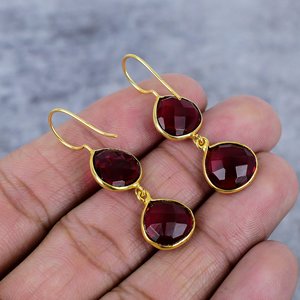 โกเมนสีแดง925เงินสเตอร์ลิงชุบทองรูปหัวใจสองชิ้นต่างหูลวดต่างหูสำหรับผู้หญิงของขวัญต่างหูที่สง่างามสำหรับเธอ - Product Image 4