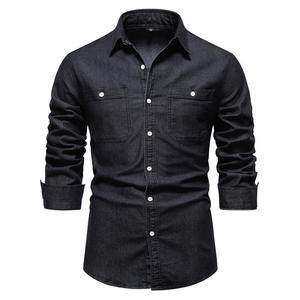 2026 <b>Men</b> Vintage Denim <b>Satin</b> Anti-Wrinkle Eco-Friendly Quick Dry Long Sleeve Washed Cotton Casual Spring <b>Shirt</b> US Size - Product Image 5