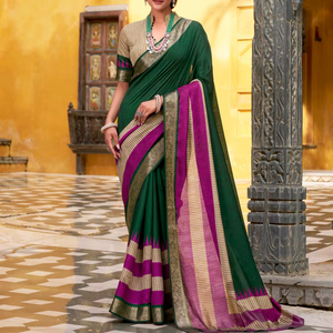 Le poly coton léger a imprimé le Saree avec le travail de tissage de Zari partout parfait pour des événements - Product Image 1