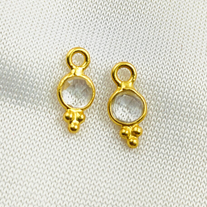 Quartz clair pierres précieuses 4mm forme ronde pendentif avec lunette fantaisie or Vermeil rhodié placage minuscule charme bijoux fins accessoire - Product Image 4