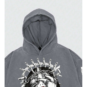 Personalizado de primera calidad de los hombres DTF impresión desgastada suelta recortada gota hombro casual hombres Sudadera con capucha 2025 - Product Image 3