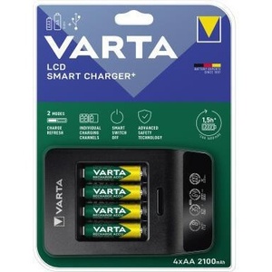 เครื่องชาร์จแบตเตอรี่อัจฉริยะวาร์ต้า+ สำหรับแบตเตอรี่ขนาด AAA/ไมโคร AA/มินิ- ใช้เวลาชาร์จ 1.5 ชม. 100-240V แบตเตอรี่ AA 4 ก้อน (2,100 มิลลิแอมป์ชั่วโมง) - Product Image 1