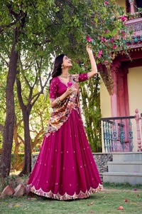 Good Quality Vichitra Silk Lehenga Choli With Sequins and Thread Embroidery Work Trendy Lehenga Choli - Product Image 6