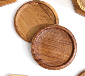 Natural Durable Round Shape <b>Wood</b> <b>Coaster</b> with Varying Patterns 4 Inches Wooden Coffee Tea Cup Mug from India - Product Image 2