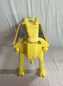 Handcrafted Rajasthani Hand-Painted Wooden Camel Face Yellow Color With Ceramic Tiles Fitted End Table Nighstand - Product Image 5