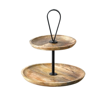 ขาตั้งสำหรับตกแต่งเค้กโรงแรมในบ้านแบบโมเดิร์น2ชั้นทำจากไม้มะม่วงพร้อมที่จับเหล็กขาตั้งคัพเค้ก - Product Image 1