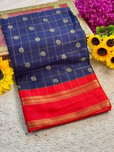 Sarees de Seda India Suave para Mujer con Diseño Pen Kalamkari, Tejido Zari de Dos Tonos en Contraste y Bordes Hamsa - Product Image 4