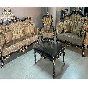 Juego de Sofás Modernos de Madera de Teca Tallada en Negro y Dorado para el Hogar, Juego de Sofás Tradicionales de Madera de Teca Tallada, Compre Juegos de Sofás de Lujo con Tallados Pesados en Australia - Product Image 1