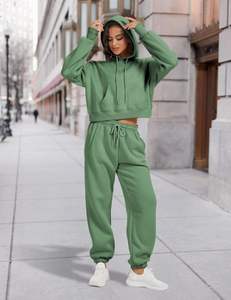 SUDADERO de algodón 100%, conjunto ligero con capucha, cierre de cordón, invierno, ecológico, lavado a la piedra, estampado de diamantes de imitación adornados - Product Image 2