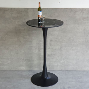 Contemporary Round Stone Top Bar <b>Table</b> with Iron Legs for Cafe Home Bar Events Home Use - Product Image 4