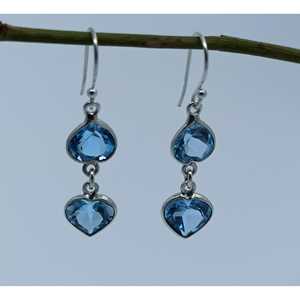 Pendientes Colgantes Hechos a Mano con Forma de Doble Corazón de Topacio Azul, Piedra Preciosa Natural, Plata de Ley, para Aniversario, Cumpleaños, Pendientes Finos - Product Image 6