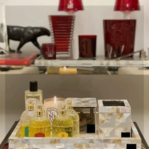 Fregona color blanco Artesanía Madre de perla Incrustaciones Bandeja Caja Quemador de incienso Set Fregona Mubkhar Ramadán Regalo Dukhoon Fabricante - Product Image 1