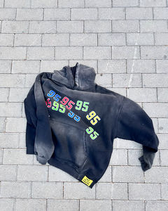 Sudadera con capucha gráfica de logotipo de impresión de alta calidad Unisex Sun Faded Woven Tag Cropped Baggy Custom Distressed Hoodie Hombres - Product Image 2