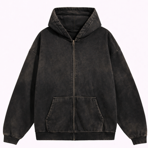 เสื้อฮู้ดซิปโอเวอร์ไซส์คุณภาพสูง |   เสื้อผ้าสตรีทแวร์ผ้าฝ้ายฟลีซ 100% |   ย้อมสีแบบแอซิดวอช ซีดจางแบบโดนแดด ทำให้ดูเก่าแบบดิสเทรส |   เสื้อฮู้ดดี้วินเทจสีพื้น - Product Image 4