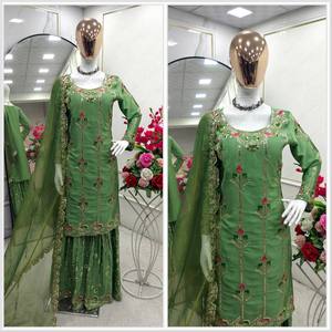 Qjimpex Ethnique Femmes Faux Georgette Sharara Costume Lourd Broderie Fête Porter À La Mode Robe Indienne pour Filles Festival Collection - Product Image 6