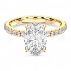 Anillo de Compromiso con Diamante Cultivado en Laboratorio de 3.00 Quilates, Corte Ovalado y Redondo, Engaste de Puntas, Chapado en Oro, Plata de Ley, Unisex - Product Image 1