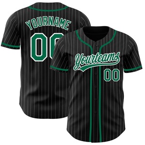 Maillot de baseball authentique noir blanc à fines rayures Kelly Green personnalisé - Product Image 1