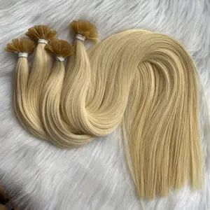 लंबे सुनहरे सीधे वी-टिप केराटिन बाल एक्सटेंशन सभी क्यूटिकल्स संरेखित वियतनामी मानव बाल