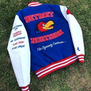 OEM Custom Logo Embroidery Bomber <b>Jackets</b> <b>Leather</b> Sleeves <b>Retro</b> Letterman Baseball Varsity <b>Jacket</b> for Men - Product Image 5